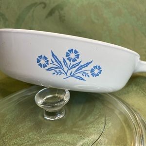 Vintage Corning Ware cornflower 6 1/2 inch skillet with lid.